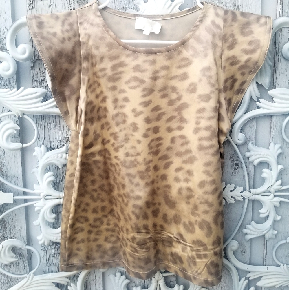 Leopard Print Top with Flutter Sleeves